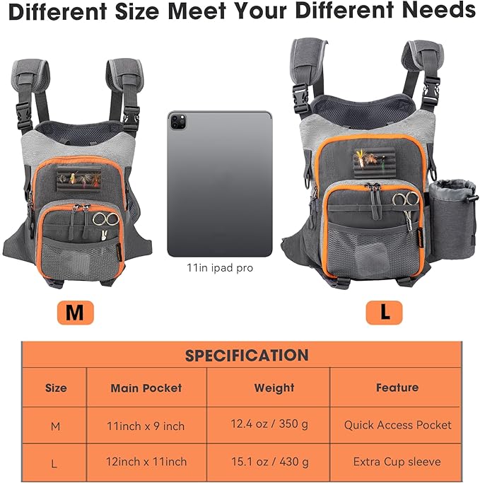 QulayQualy Fly Fishing Pack - Chest Pack with Work Station Lightweight Tackle Fishing Bag with Quick-Release