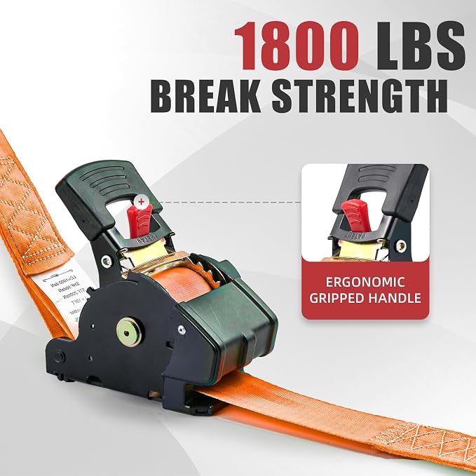 Auto Retractable Ratchet Straps 1800 lbs, 1in × 10ft Self-Retracting Tie Down Straps with Zinc S-Hooks, Heavy Duty Cargo Tie Downs for Trucks, Trailers & Roof Racks, 2 Pack, Orange