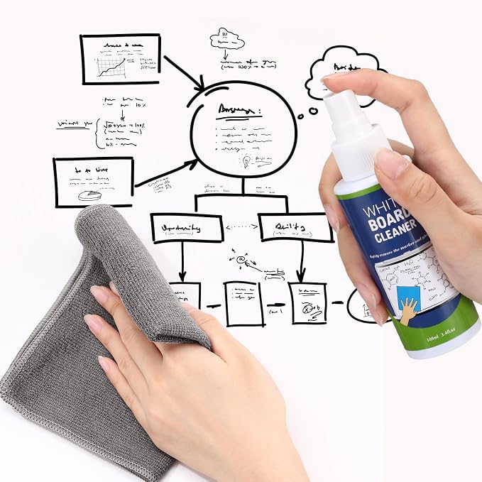 Loopeer 32 Pack Whiteboard Cleaner Spray 3. 4 oz Dry Erase Board Cleaner with Cloths Non Toxic Dry Erase Cleanning Removes Stubborn Marks from Whiteboards