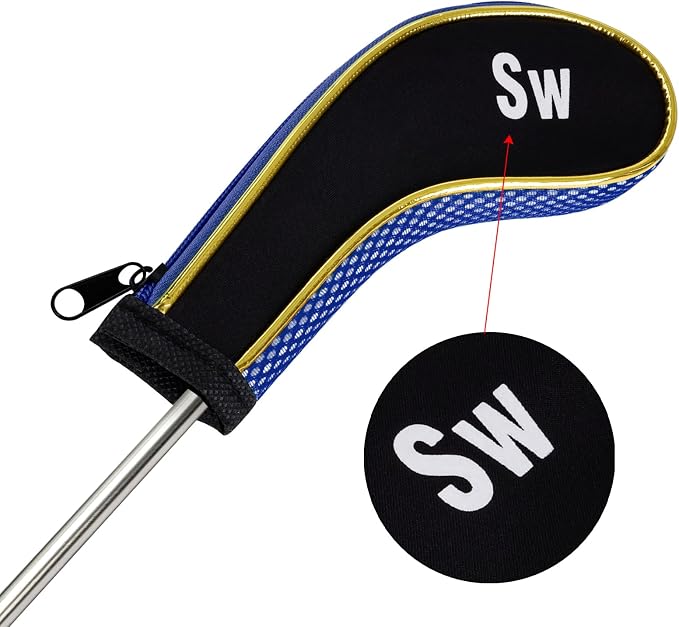 Andux Gold Golf Iron Club Head Covers No. on Both Sides Long Neck with Zipper 12pcs/Set