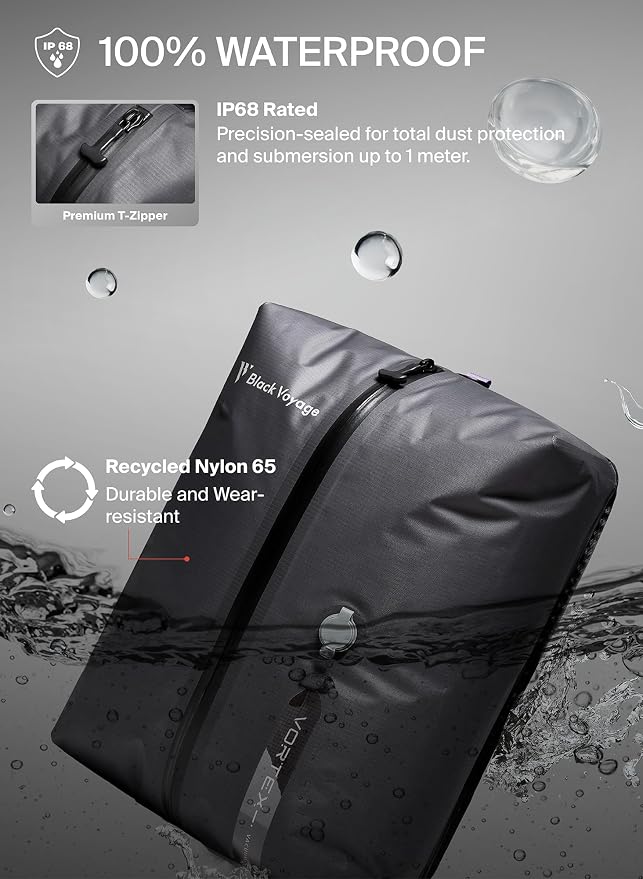 Black Voyage Reusable Vacuum Compression Travel Bag for Carry-On Suitcase and Backpack, Recycled IPX8 Waterproof Space Saver Vacpack (3-Pack, 18L - No Pump)