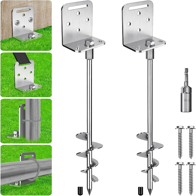 BeneLabel 2/4/6 Pack 18" 24" Ground Anchors Screw in Shed Anchor with L Bracket Trampoline Anchor Spiral Swingset Anchors for Swing Set, Mobile Home, Fence, Playset, Tent, Canopy, Carport