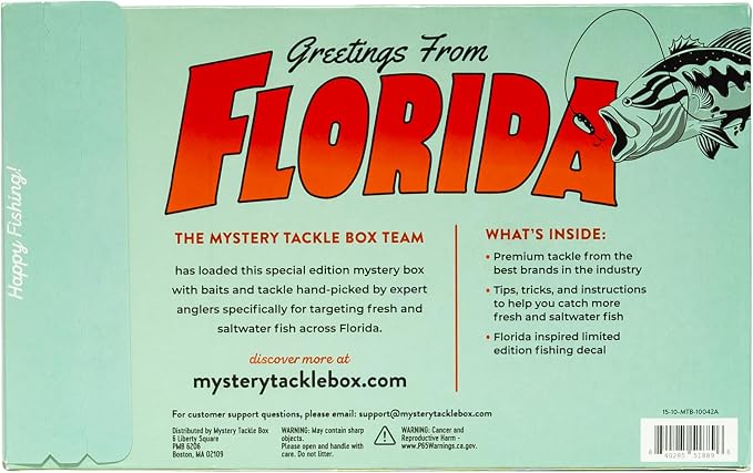 Catch Co Mystery Tackle Box Florida Freshwater & Inshore Elite Fishing Kit | 7-9 Freshwater & Inshore Saltwater Baits for Bass, Snook, Redfish & More – Includes Exclusive Florida Decal, Fishing Gifts