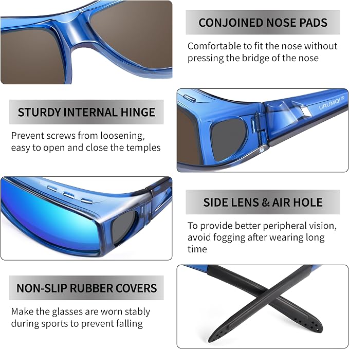 URUMQI Polarized Sunglasses Fit Over Glasses for Men Women, Wraparound Sun Glasses UV400 Protection for Driving Fishing