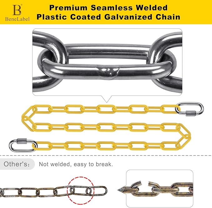 2Pcs 60" Heavy Duty Hanging Chains with Carabiners 1000 LBs Capacity Swing Chain with Hooks Porch Swing Chains Yellow Coated Chain for Hammock, Tree Swing, Hanging Chair, Heavy Bags, Swing Chair