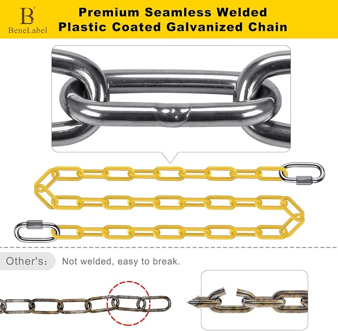 2Pcs 80" Swing Chain with Carabiners 1000 LBs Capacity Heavy Duty Coated Hanging Chains Porch Swing Chains with Hooks Yellow Chain for Hammock, Tree Swing, Hanging Chair, Heavy Bags, Swing Chair