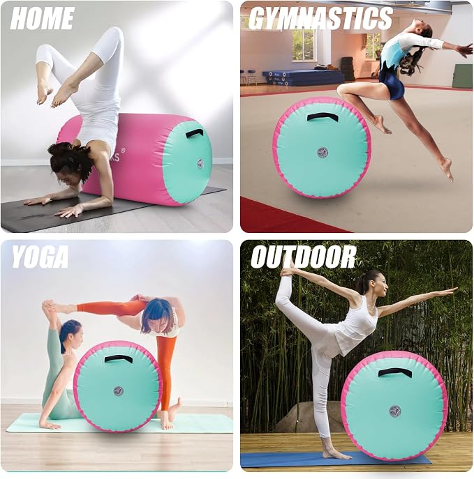 Triclicks Gymnastics Barrel Inflatable Air Roller Barrel Tumble Track Equipment Octagon Mat for Backhandspring Trainer Yoga Cheerleading Home Use Gym Without Pump