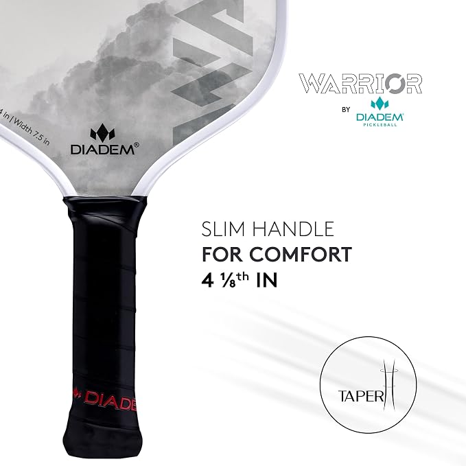 Diadem Warrior Pickleball Paddle | Carbon Fiber Face, 3X L-Core Hybrid Nomex Polymer Honeycomb Core, Grit Paint Surface for Spin, Control and Power | Indoor/Outdoor | USAPA Approved
