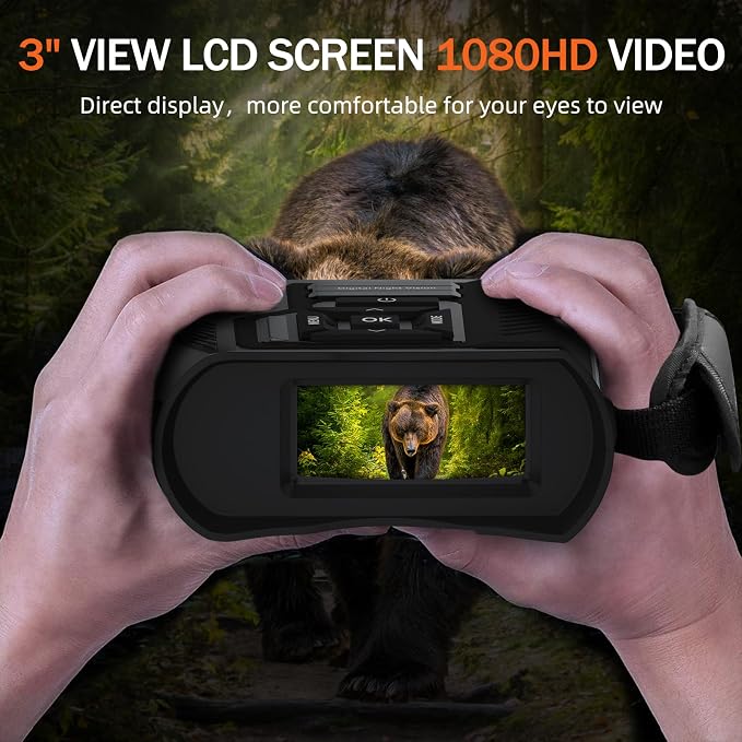 1080P Night Vision Goggles, 10X Optical Telescopes and 8X Digital Zoom for Total Darkness Surveillance, 3'' Large Screen Binoculars can Save Photo & Video with 64GB Memory Card, for Camping, Hunting