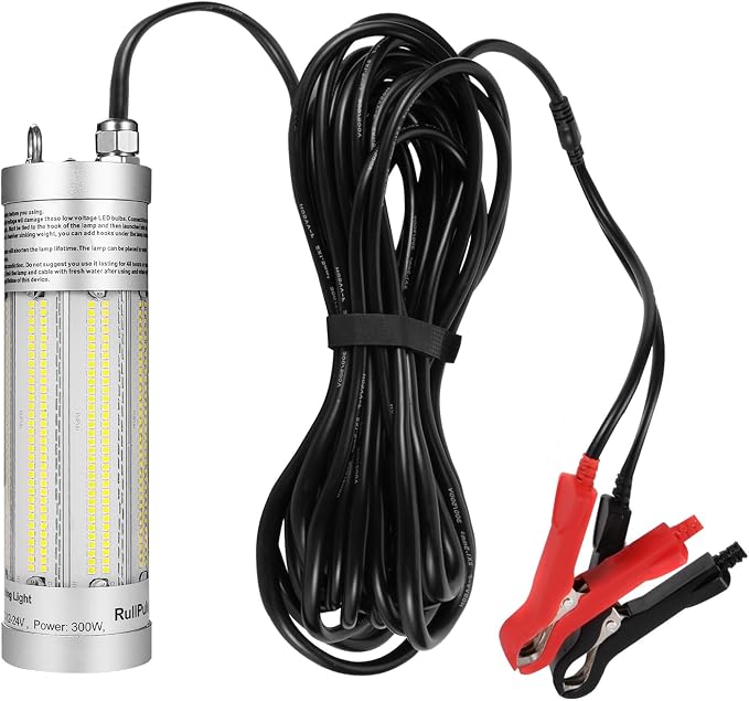 300W 36000lm Underwater Fishing Light, IP68 Waterproof Aluminum Super Bright Night Fish Attracting Submersible LED Lamp Lure Bait Finder for Freshwater Saltwater Sea Kayak Ice Dock (White)