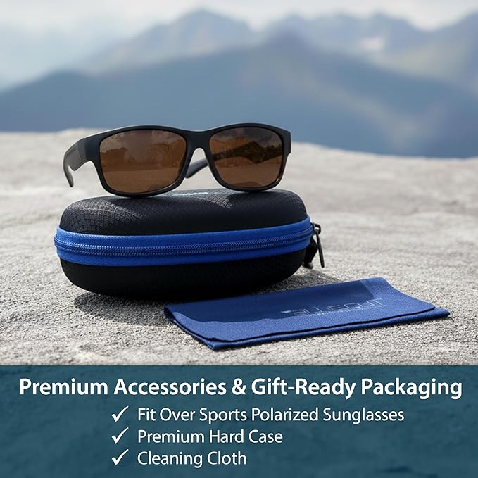 BLUE CUT Fit Over Polarized Sunglasses Driving Clip-on Over Glasses, Solar Shield Sunglasses Over Prescription Glasses