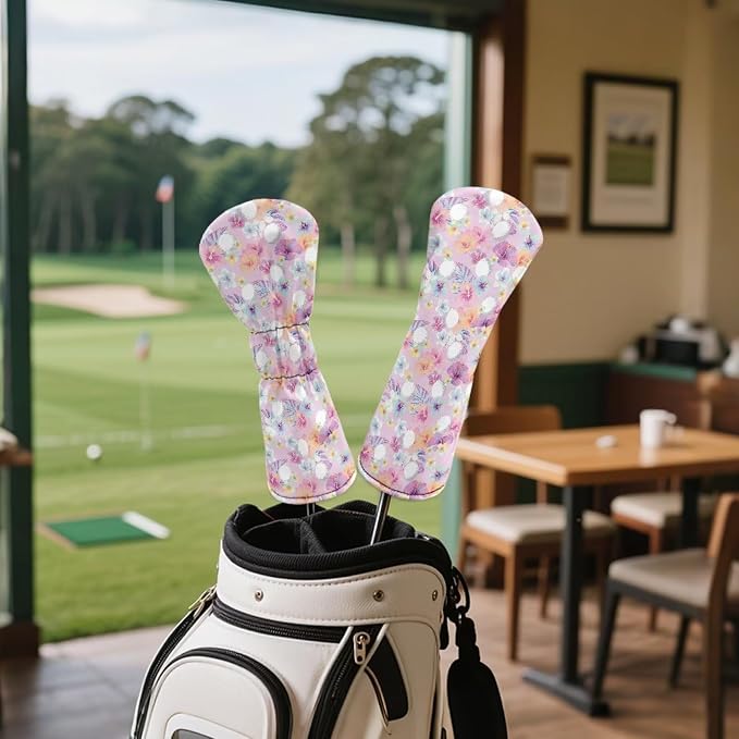 Rnyleeg Golf Club Head Covers for Women Driver Head Cover Leather Fairway Wood Headcover Hybrid Headcovers for Golf Clubs
