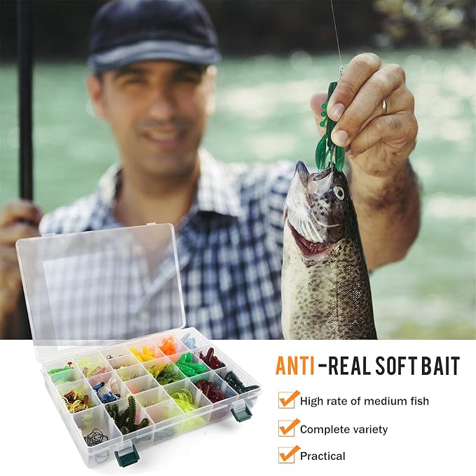 Pure Vie Fishing Topwater Lures Kits Mixed Universal Artificial Soft Baits Tackle Including Crankbaits, Spinnerbaits, Plastic Worms, Frogs, Hooks, Tackle Box - Freshwater Saltwater Fishing Equipment