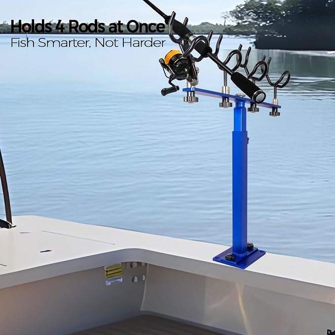 Aluminum Spider Rigging Rod Holder for Boat - 4 Pole Crappie Fishing Rack, Heavy Duty 6063-T5 Marine Grade Aluminum, 16.5"-30.5" Adjustable Height Square Tube Support for Catfish & Trolling