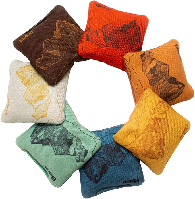 Elakai Cornhole Bags All Weather Dual Sided Slick and Stick Travel Size and Weight Set of 4 Travel Size 4 in x 4 in