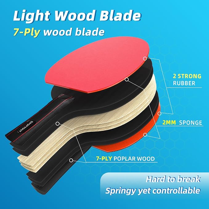 Sportout Ping Pong Paddles Sets-Portable Table Tennis Paddle with Balls, Storage Case Premium Table Tennis Racket for Indoor & Outdoor Games