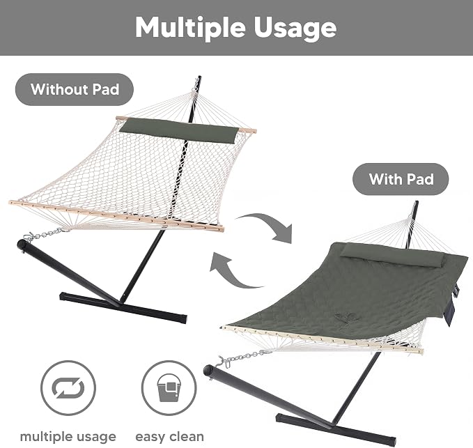 SUNCREAT Patio Portable Hammock with Stand, Carrying Bag, Outdoor Double Hammock with Stand Included, Gray Green Drops
