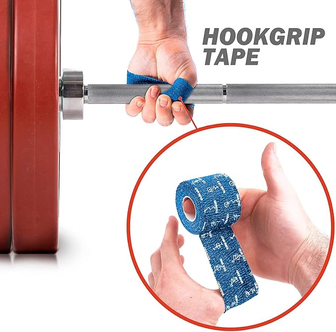 WARM BODY COLD MIND 1.85" Weightlifting Thumb Tape - Hook Grip Tape for Powerlifting, Cross Training, Gym Tape, Workout, Weight Lifting Tape, Athletic Finger Wrap (Blue 3 Rolls)