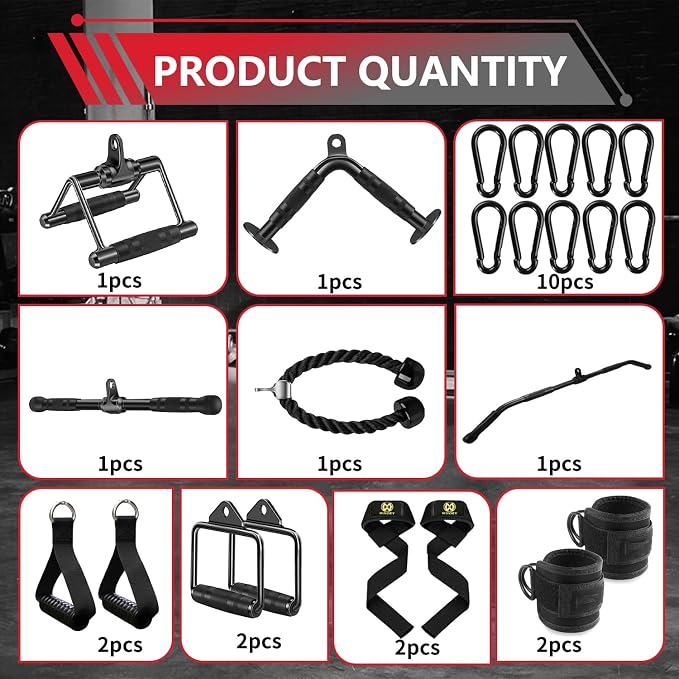 LAT Bar Cable Attachment with Rubber Handgrips, Deluxe Heavy Duty Solid Curl Bar Revolving Hanger Home Gym Cable Attachments (Black 35.5 inch Set)