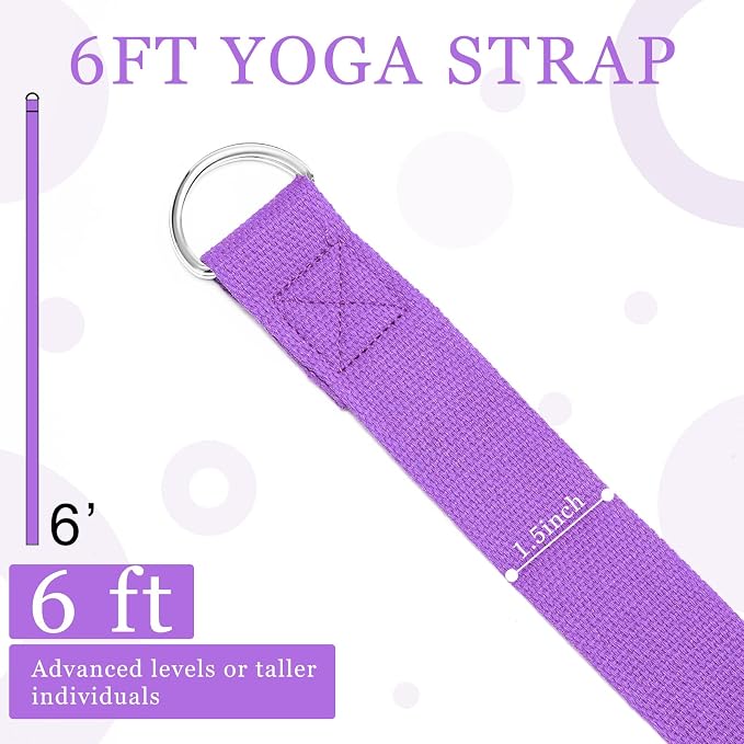 Leyndo Yoga Strap Stretching Pilates Exercise Adjustable Straps 6 ft Non Elastic Yoga Belt with Adjustable D Ring Buckle for Pilates Gym Workouts Fitness