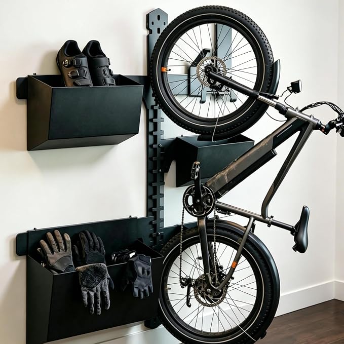 Werhoo Wall Mounted Vertical Bike Storage with Storage Box, Bike Rack Wall Mount for Garage and Home, Fits for Road Bike, Gravel Bike, Mountain bikes etc,Bicycle Storage Rack Easy to Install