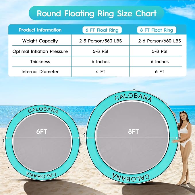 CALOBANA Round Floating Ring Inflatable Water Hammock Heavy Duty River Floats Lake Raft for Adults Tanning Pool Lounger Float Island Platform Pad Mat for Party