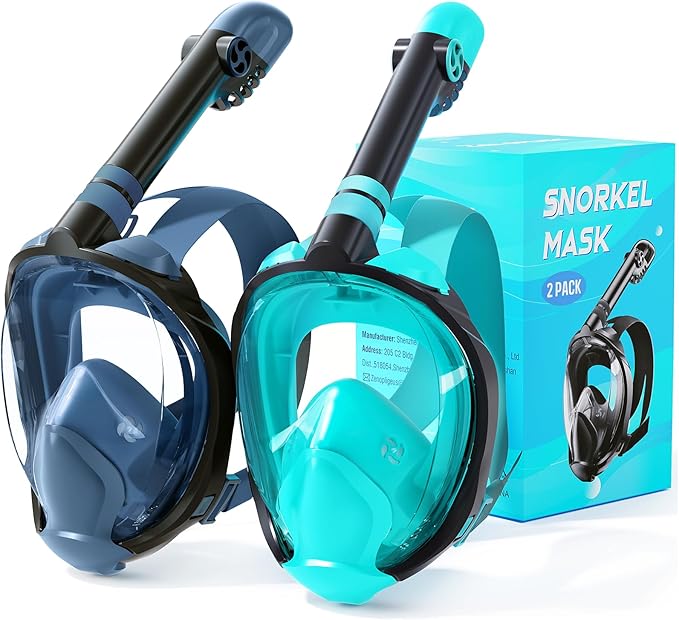 Full Face Snorkel Mask for Adults, 180° Panoramic Anti-Fog Snorkeling Gear with Dry Top System & Camera Mount, Foldable Anti-Leak Design for Travel, Swimming & Ocean Snorkeling