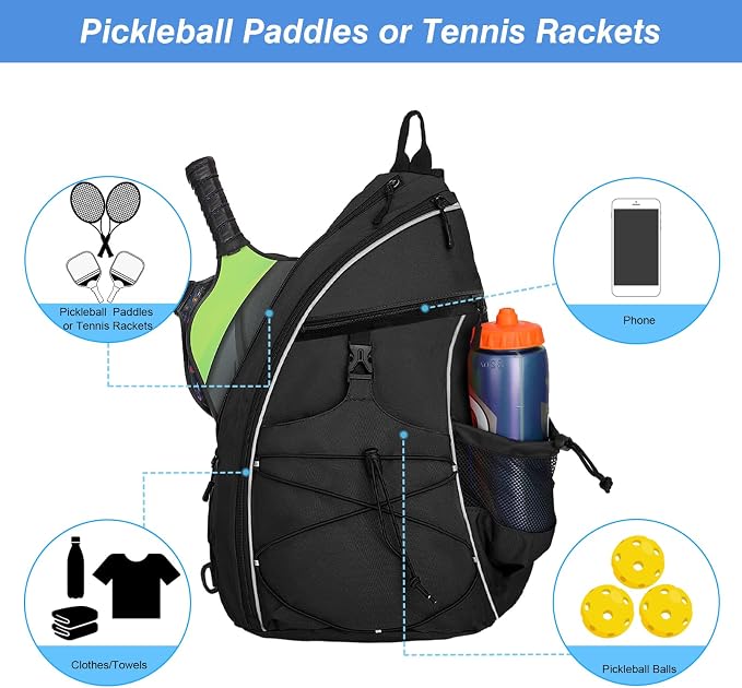 WOLT Pickleball Bag,Crossbody Sling Bags for Women Men,Pickleball Backpack with Fence Hook for Tennis, Racketball