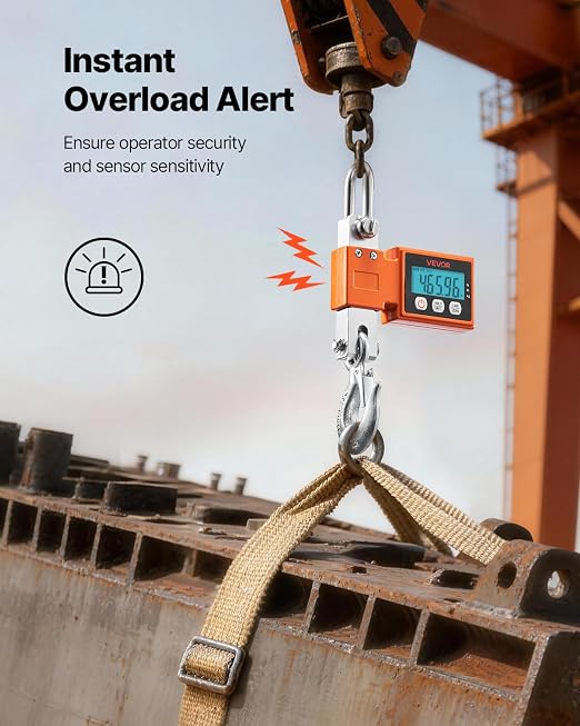 VEVOR Digital Crane Scale, 1100 lbs/500 kg Max Capacity, Heavy Duty Industrial Hanging Scale with Cast Aluminum Case & LCD Display, 0.2 lbs Division & 3 Unit Switch, Auto-Off Setting for Garage