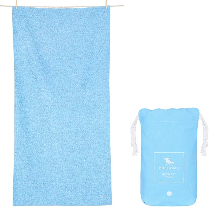 Dock & Bay Quick Drying Towel - for Sports & Gym - Compact, Lightweight - 100% Recycled - Includes Bag - Essential - Lagoon Blue - Large (160x90cm, 63x35)