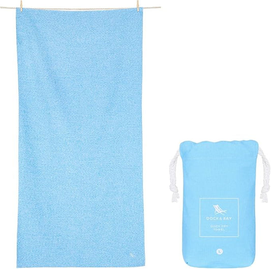 Dock & Bay Quick Drying Towel - for Sports & Gym - Compact, Lightweight - 100% Recycled - Includes Bag - Essential - Lagoon Blue - Large (160x90cm, 63x35)