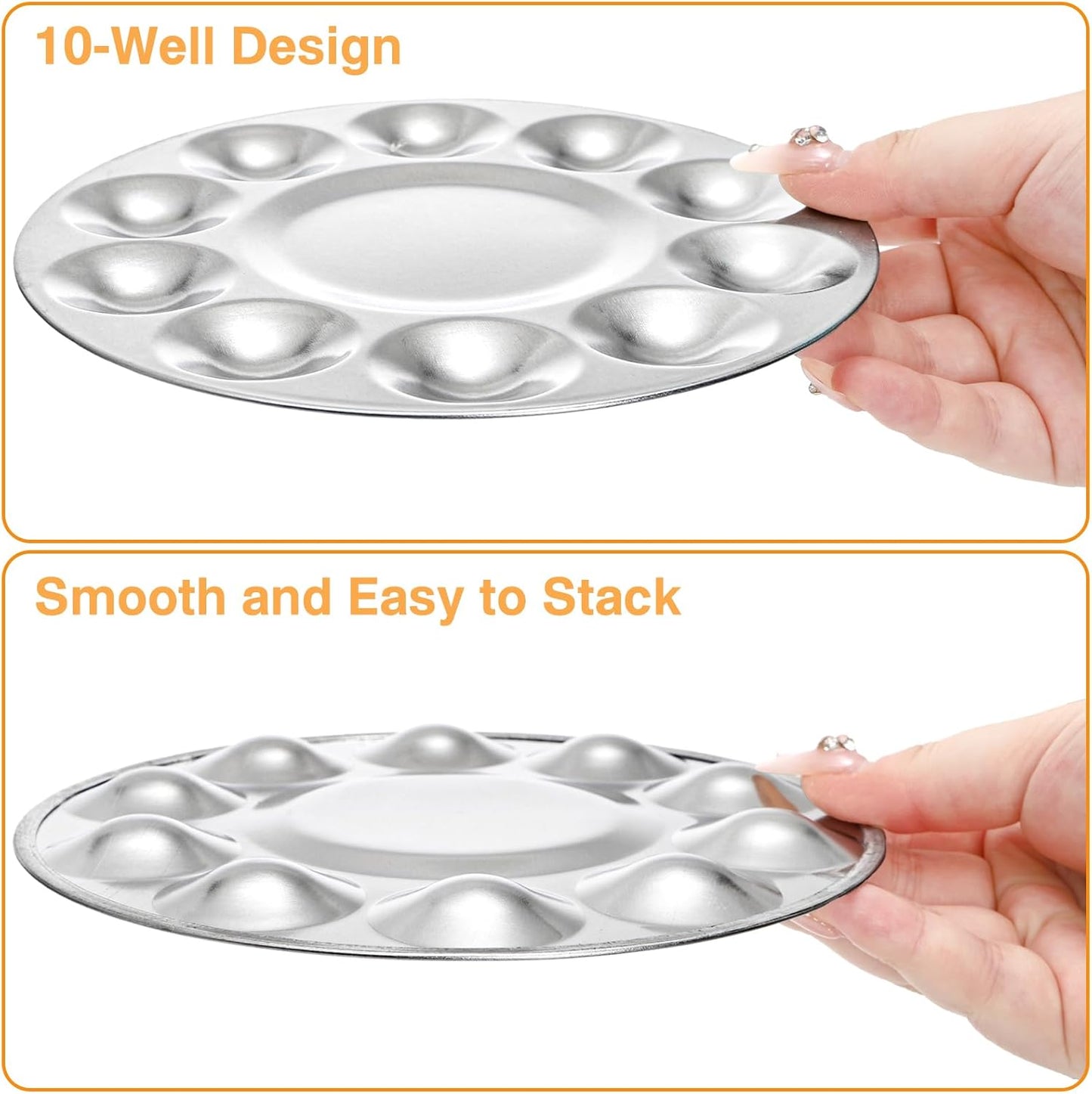 10 Pack Paint Tray Palettes, 6.7&quot; Metal Paint Mixing Pallets, 10-Well Painting Palette, Washable Round Paint Holder Tray for DIY Craft Professional Watercolor Oil Art Painting Project, Silver