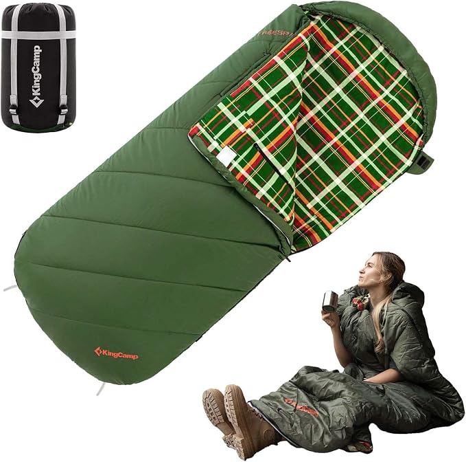 KingCamp Sleeping Bag for Adults Big and Tall, Cold Weather Camping Sleeping Bag with Soft 100% Cotton Flannel Lining, Portable Lightweight Outdoor Traveling & Car Camping