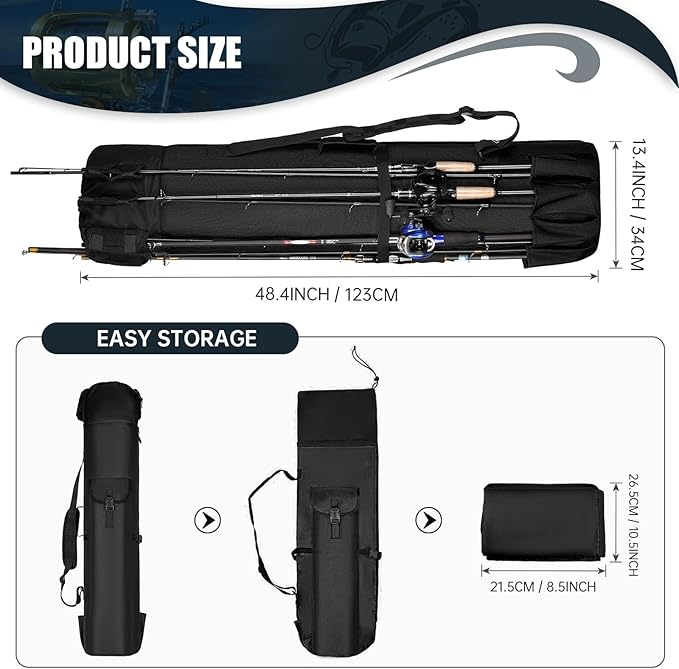 Fishing Pole Bag Rod Case, Folding Fishing Pole Bag Fishing Gear