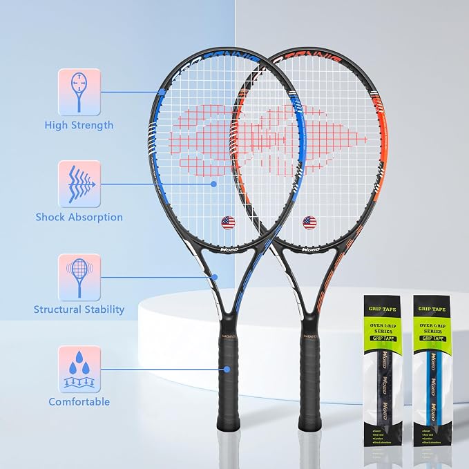 Adult 2 Player Tennis Racket Perfect for Beginner and Professional Players, 27” Speed Tennis Racquet Include Tennis Balls, Overgrips, Tennis Bag, Vibration Dampe, Cover