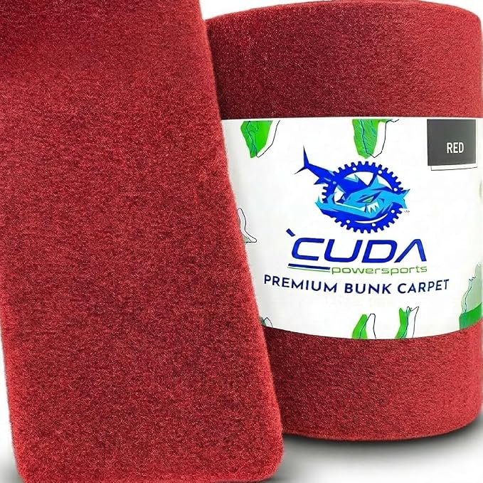 Boat Trailer Bunk Carpet - 12in Wide x 20Ft RED Marine Carpeting for Boats, Boat Trailer Bunks, Boat Bunk Carpet Bunk (Red (NO Staples), 12in x 20Ft)
