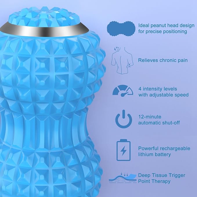 Uppye Vibrating Massage Ball for Pain Relif, Mobility Ball for Physical Therapy and Workout Recovery, Deep Tissue Myofascial Release Tools - Back, Shoulder & Foot Muscle Massager (Blue)