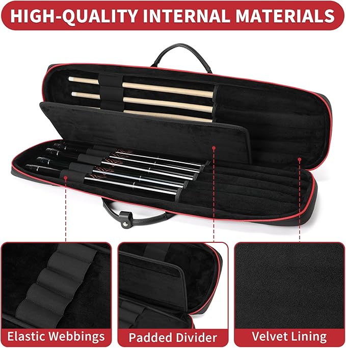 BOSSTIN Pool Cue Case, 3x4 / 5x5 Pool Stick Billiard Cue Accessories Soft Padded Bag Case