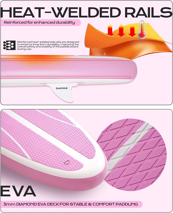 DAKUWAR Paddle Board 10'6''/10' Inflatable Stand Up Paddle Boards with SUP Accessories Ultra-Light Paddleboard Non-Slip Comfort Deck for Adults & Youth of All Skill Levels
