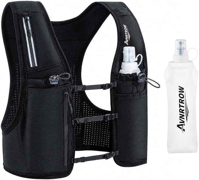 Running Vest for Women Men, Lightweight Reflective Hydration Vest with 500ML Soft Flask, Adjustable Running Backpack Run Vest Water Bottle for Runner Marathon