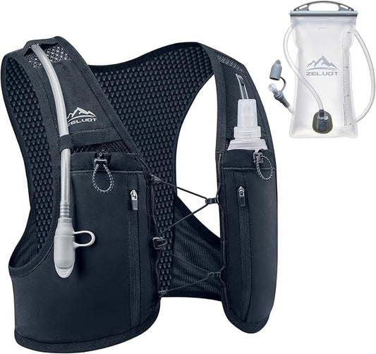 Zelvot Running Vest for Women Men, Lightweight Hydration Backpack with 2L Water Bladder, USA Original Patent, Adjustable Reflective Running Hydration Vest for Marathon Hiking Cycling