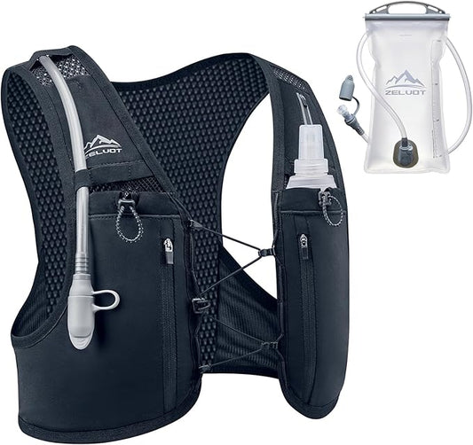 Zelvot Running Vest for Women Men, Lightweight Hydration Backpack with 2L Water Bladder, USA Original Patent, Adjustable Reflective Running Hydration Vest for Marathon Hiking Cycling