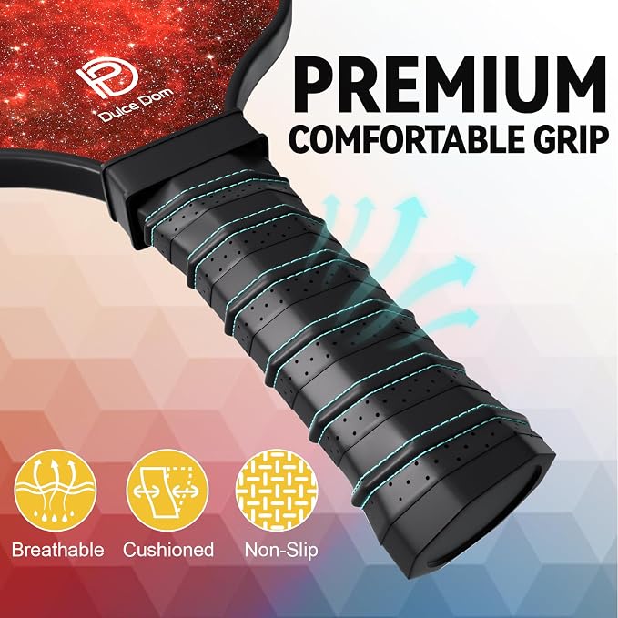 Dulce DOM Pickleball Paddles Set of 2/4 - USAPA Approved, 4 Indoor Outdoor Pickleball Balls, Fiberglass Surface Paddle Racket with Cover Bag, Ideal Training Equipment Gift for Men & Women
