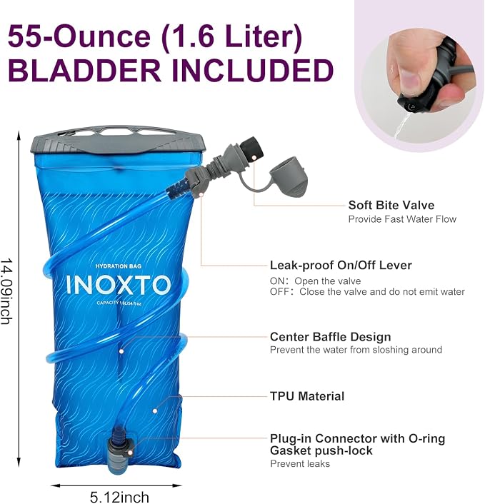 IX INOXTO Running Vest Hydration Backpack, Lightweight Running Backpack Hydration Pack with 1.6L Water Bladder Daypack for Trail Running Hiking Cycling Race Marathon for Women Men