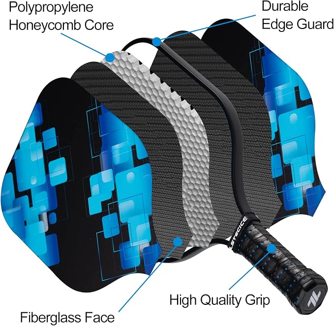 Pickleball Paddles Set of 4, Fiberglass Pickleball Paddles with Honeycomb Core, Lightweight Pickleball Set with Balls & Bag for Men, Women & Beginners