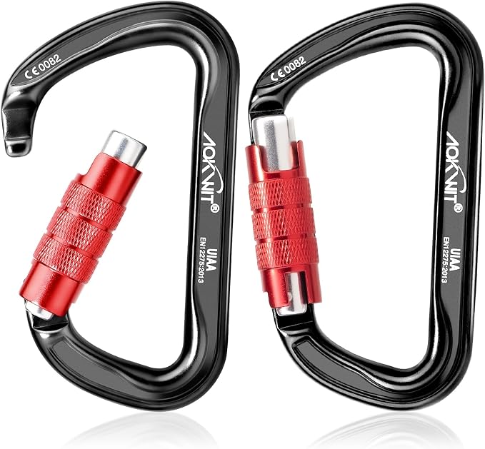 30KN Auto Locking Carabiner Clip Twist Lock UIAA Certified Large Climbing Carabiner Heavy Duty Carabiner for Rock Tree Climbing Rappelling Mountaineering Caving Rescue Arborist Aerial Yoga