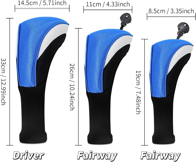 Golf Club Head Covers for Woods 3/4/5/6 Pieces Long Neck Mesh Sports Golf Club Headcovers Set with Interchangeable No. Tags 3 4 5 6 7 X Golf Accessories for Men Women
