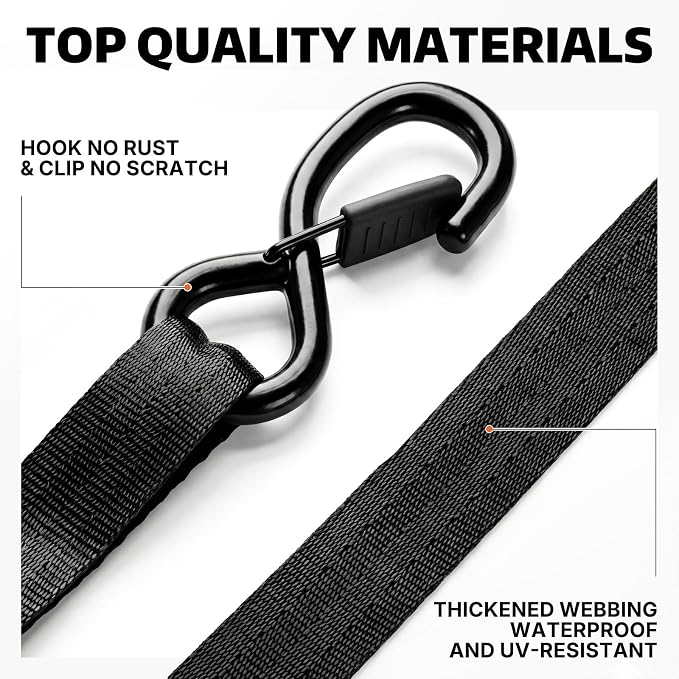 AUTOBOTS Retractable Ratchet Straps (4-Pack) 1” X 10ft (1,800lb Break Strength) - Heavy Duty Auto Self Tie Down Straps with (8) Tie Down Anchor for Cargo Trailer, Truck, Motorcycle, ATV, UTV