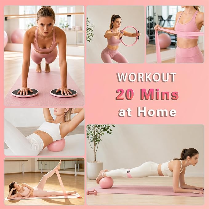 kornsurte Pilates Kit, 19PCS Pilates Equipment for Women, Pilates Ring and Ball Set, Resistance Bands, Ankle Weights, Pilates Starter Set for Home Workout, Core Strength & Flexibility