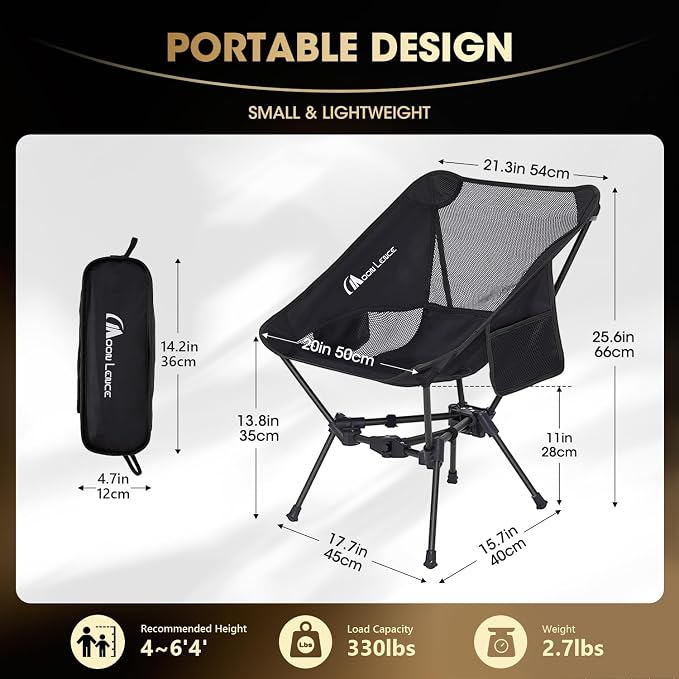 MOON LENCE Portable Camping Chair Backpacking Chair - The 4th Generation Ultralight Folding Chair - Compact, Lightweight Foldable Chairs for Hiking Mountaineering, Beach (Orange-2Pack)